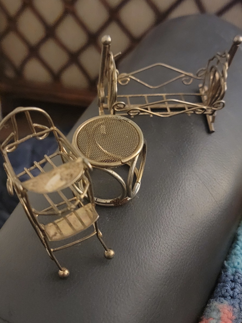 Vintage Miniature Metal Patio Furniture Set - Gold Tone